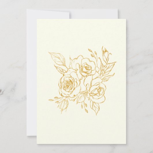 スウィート16誕生日金ゴールドバラフローラアイボリーホワイト 招待状 (裏面)