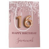 スウィート16赤面ピンクグリッタードリップモノグラム16th ミディアムペーパーバッグ (正面)