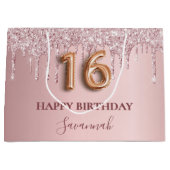スウィート16赤面ピンクグリッタードリップモノグラム16th ラージペーパーバッグ (正面)