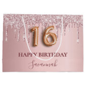 スウィート16赤面ピンクグリッタードリップモノグラム16th ラージペーパーバッグ (裏面)