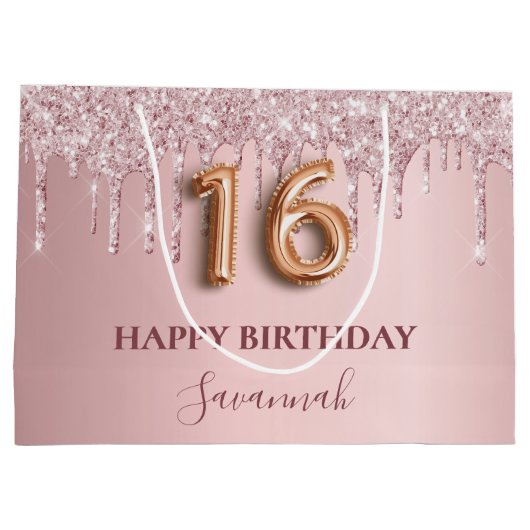 スウィート16赤面ピンクグリッタードリップモノグラム16th ラージペーパーバッグ (裏面)