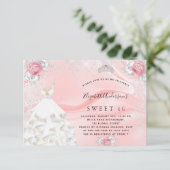 スウィート16赤面ピンクグリッタードレスティアラフローラ 招待状 (スタンド正面)
