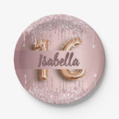 スウィート16赤面ピンクグリッター名グラマラス ペーパープレート (正面)