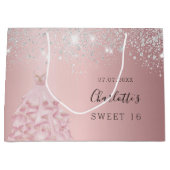 スウィート16赤面ピンクシルバーグリッタードレス ラージペーパーバッグ (正面)