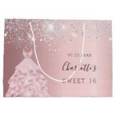 スウィート16赤面ピンクシルバーグリッタードレス ラージペーパーバッグ (裏面)
