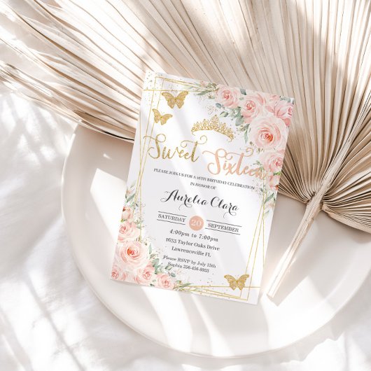 スウィート16赤面ピンクフローラシャンパンゲチョウ 招待状