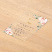 スウィート16赤面ピンクフローラ蝶 アクリル招待状 (レイダウン)