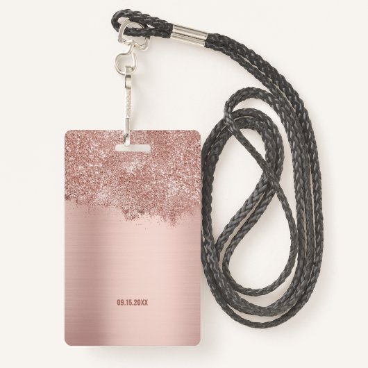 スウィート16赤面ピンクローズ金ゴールドグリッタースパーク バッジ (裏面ランヤード)