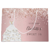 スウィート16赤面ピンクローズ金ゴールドドレス ラージペーパーバッグ (正面)