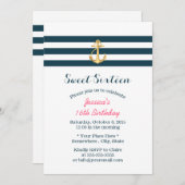 スウィート16金ゴールドいかりストライプ航海の数 招待状 (正面/裏面)