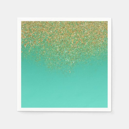 スウィート16金ゴールドグリッター&ティール（緑がかった色）誕生日パーティー スタンダードカクテルナプキン (正面)