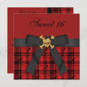 スウィート16金ゴールドスカルブラック&レッドパーティー招待状 招待状 (正面/裏面)