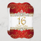 スウィート16金ゴールドダイヤモンドレッドグラマー誕生日 招待状 (正面/裏面)