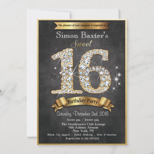 スウィート16金ゴールドダイヤモンド誕生日招待状 招待状 (正面)
