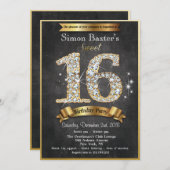 スウィート16金ゴールドダイヤモンド誕生日招待状 招待状 (正面/裏面)