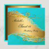 スウィート16金ゴールドティール（緑がかった色）エレガント招待状 招待状 (正面/裏面)