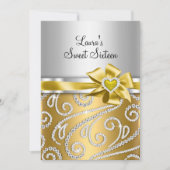 スウィート16金ゴールド弓&スパークルダイヤモンドのお知らせ 招待状 (正面)