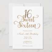 スウィート16金ゴールド&ホワイトグリッターバースデーパーティー 招待状 (正面)