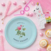 スウィート16魅力的ヴィンテージフローラパステルブルー ペーパープレート (パーティー)