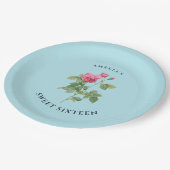 スウィート16魅力的ヴィンテージフローラパステルブルー ペーパープレート (アングル)