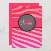 スウィート16鮮やかなピンクのゼブラストライプ招待状 招待状 (正面/裏面)