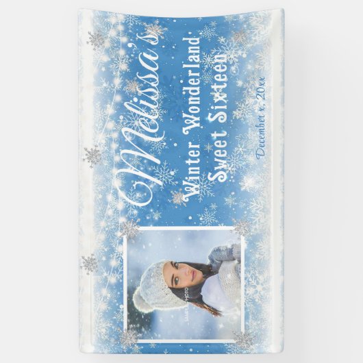スウィート16 ウィンター ワンダーランドの雪の結晶 横断幕 (縦)