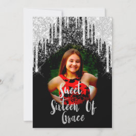 スウィート16 エリザベス 赤 グレー シルバー ドリップス フォト 招待状