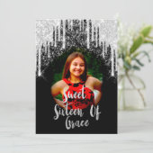 スウィート16 エリザベス 赤 グレー シルバー ドリップス フォト 招待状 (スタンド正面)