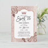 スウィート16 ガーリー ブラッシュ ローズゴールド グリッター フラワー 招待状 (スタンド正面)
