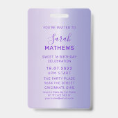 スウィート16 グリッタープパル シャインバー 誕生日招待状 バッジ (裏面)