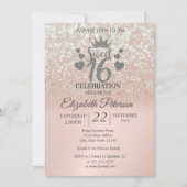 スウィート16 グリッター ボケ オンブレ,グリッター ティアラ 招待状 (正面)