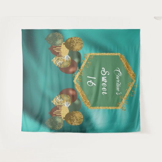 スウィート16 グリーン グリッター & グリッター パーティー風船 タペストリー (正面(横))