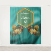 スウィート16 グリーン グリッター & グリッター パーティー風船 タペストリー (正面)