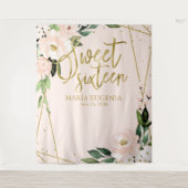 スウィート16 ゴールドホイル ブッシュピンク フラワー 背景 タペストリー (正面)