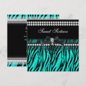 スウィート16 シックスティーン ティール ブラックパール ラッセル ゼブラ 招待状 (正面/裏面)