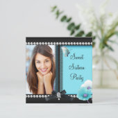 スウィート16 シックスティーン ティール ブルー ブラック バタフライ 招待状 (スタンド正面)