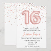 スウィート16 シックスティーン バースデー パーティー ローズゴールド バルーン 招待状 (正面/裏面)