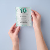 スウィート16 シルバー ティール グリッター 予算 招待状 チラシ (手)