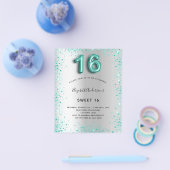 スウィート16 シルバー ティール グリッター 予算 招待状 チラシ (シングル)