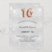 スウィート16 シルバー ローズゴールド スパークル 招待状 (正面/裏面)