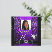 スウィート16 スウィート シックスティーン パープル ブラックレース フォト 招待状 (スタンド正面)
