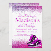 スウィート16,スニーカー誕生日,紫グリッター 招待状 (正面/裏面)