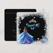 スウィート16 スパークル グリッター クラウン ハイ ヒール 招待状 (正面/裏面)