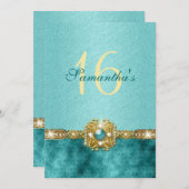 「スウィート16」ターコイズゴールド 16歳の誕生日 招待状 (正面/裏面)