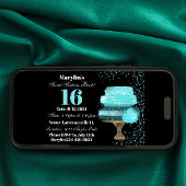 スウィート16 ターコイズ ウォーターカラー ケーキ バースデー 招待状