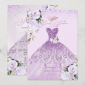 スウィート16 ダスティ ライラック パープル シルバー グリッター ドレス 招待状 (正面/裏面)