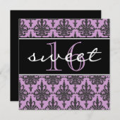 スウィート16 ダマスク 誕生日パーティー招待状 招待状 (正面/裏面)