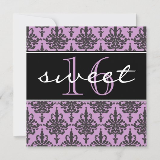 スウィート16 ダマスク 誕生日パーティー招待状 招待状 (正面)