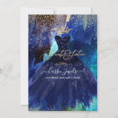 スウィート16 ティール ネイビーブルー 水彩ドレス 招待状 (正面)