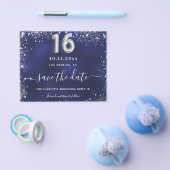 スウィート16 ネイビーブルー シルバーグリッター 保存日付 予算 チラシ (シングル)